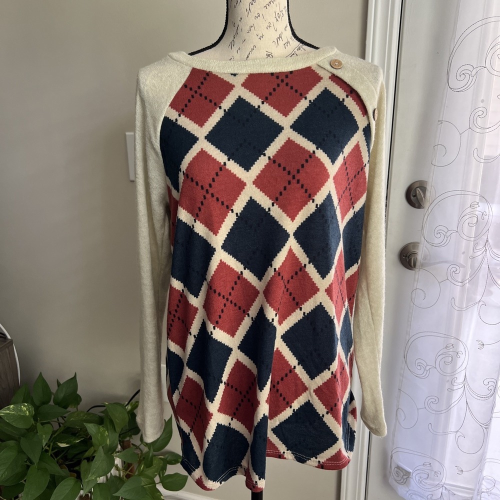 First‎ Love Sweater Women's Medium Argyle Buttons Preppy School Girl Office